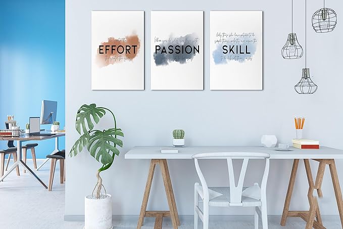 SHMAO Office Canvas Wall Art Motivational Wall Decor, 3 Piece Effort Passion Skill Print Pictures for Office Wall Decor Women Inspirational Framed Artwork Home Office Decor 16”x24”x3 Panels