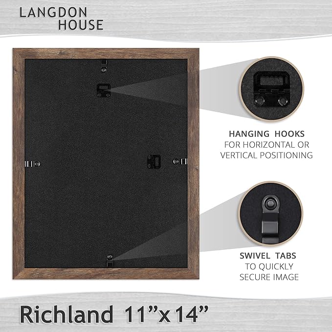 Langdon House 11x14 Rustic Brown Collage Picture Frame w/Mat for 5-4x6 Photos, Woodgrain Style, Wall Mount Only, Richland Collection