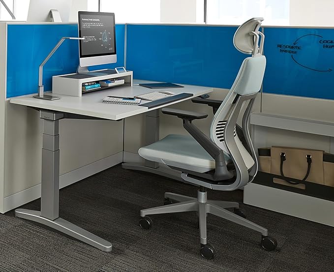 Steelcase Gesture Office Desk Chair with Headrest Cogent Connect Turmeric Fabric Standard Black Frame Hard Floor Caster Wheels Hard Floor Caster Wheels