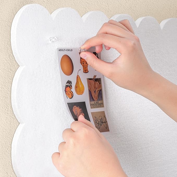 Scalloped Bulletin Board, 36 x 24 Inches Felt Pin Board - Decorative Cork Alternative for Wall, 3' x 2' Foldable Picture Self-Adhesive Vision Prayer Board with 20 Pushpins - White