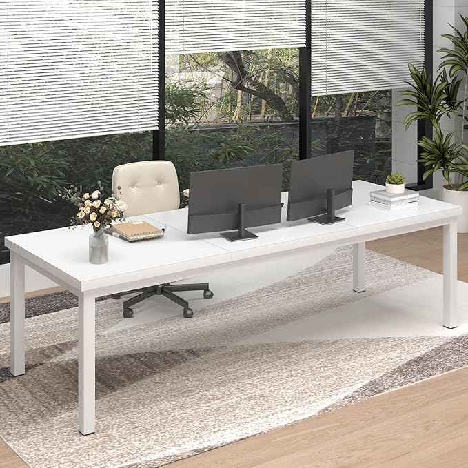 Long Computer Desk for 2 People, 70 Inch Large Double Desk with Deep Desktop,Modern White Computer Desk for Home Office Workstation