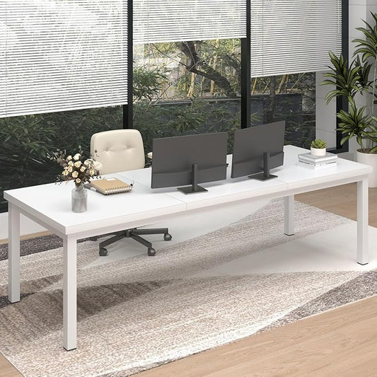 Long Computer Desk for 2 People, 70 Inch Large Double Desk with Deep Desktop,Modern White Computer Desk for Home Office Workstation