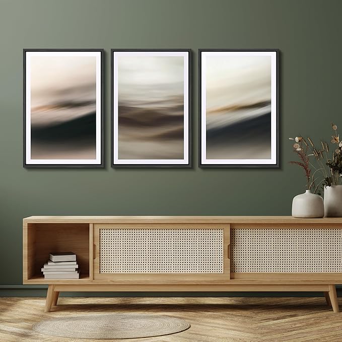 SIGNFORD Framed Wall Art Print Set Neutral Coastal Abstract Minimalist Ocean-Inspired Digital Art Modern Art Contemporary for Living Room, Bedroom, Office - 24"x36"x3 Black