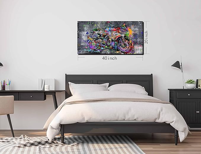 SIXTTART Graffiti Motorcycles Wall-Art - Wall Decor For Bedroom Men - Room Decor For Teens Ready To Hang Size 40" x 20"