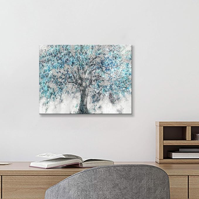 Hardy Gallery Abstract Tree Canvas Wall Art: Blue Painting Graphic Art Picture Print on Canvas Small Size without Embellishment for Dining Room (12"x16"x 1 Panel)