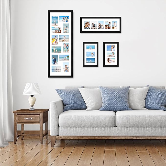 12x36 Picture Frame 2 Packs, Real Glass and Rustic Black Wood Frame, Display Collage Pictures Twelve 4x6 With Mat or Pennant 12 x 36 Without Mat - Horizontal or Vertical Wall Mounting