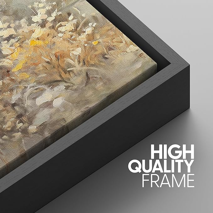 SIGNWIN Framed Canvas Print Wall Art Set Golden Woodland Path Impressionist Nature Scene Illustrations Modern Art Decorative for Living Room, Bedroom, Office - 24"x36"x3 Black