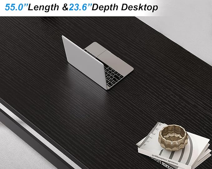 IBF Black Desk, Modern Computer Desk for Home Office, Industrial Simple Pc Gaming Writing Study Desk in Bedroom, Wood Metal Laptop Workstation Executive Work Computer Table, Black Oak, 55 Inch