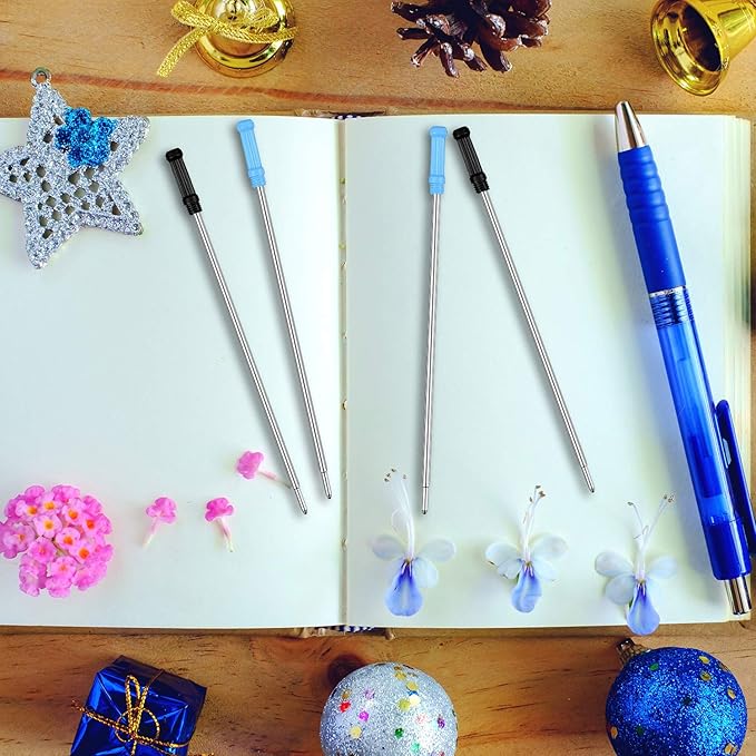 12 Pieces Ballpoint Pen Refills Replaceable Compatible with Cross Ballpoint 1.0 mm 4.5 Inch Smooth Writing Quick Drying Refill with Black Velvet Bag, Black and Blue