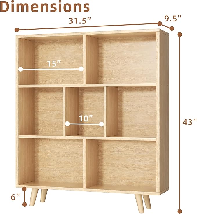 JAMFLY Bookshelf, 3 Tier Book Shelf with Legs, Modern Small Bookcase Storage Organizer Book Shelves for Bedroom, Living Room, Office, Natural