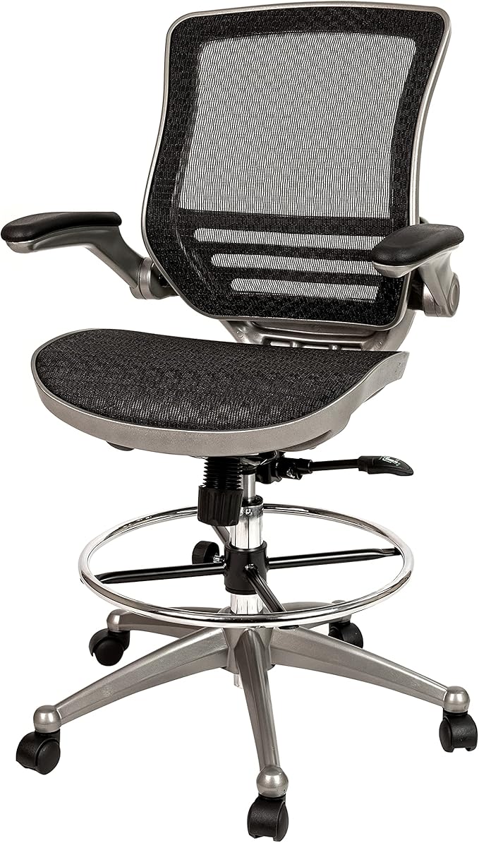 Flash Furniture Waylon Mid-Back Swivel Office Chair with Adjustable Foot Ring and Seat Height, Ergonomic Mesh Chair with Armrests, Black/Silver
