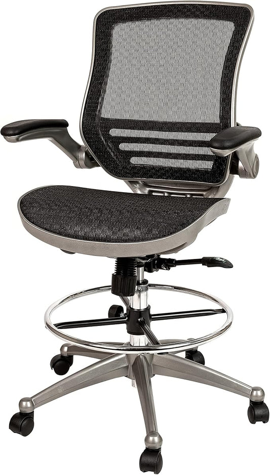 Flash Furniture Waylon Mid-Back Swivel Office Chair with Adjustable Foot Ring and Seat Height, Ergonomic Mesh Chair with Armrests, Black/Silver