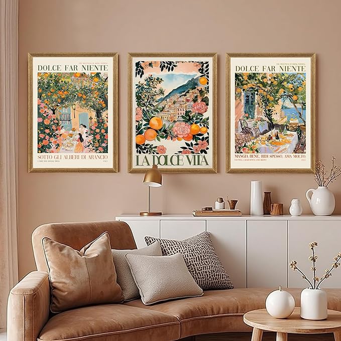 SYWENNOI 3 Pieces Wood Framed Italy Scenes Canvas Wall Art, Tuscan Wall Decor for Living Spaces, Vintage City Landscape Art Poster Prints for Bedroom Kitchen Dining Room Ready to Hang 16x24 inches