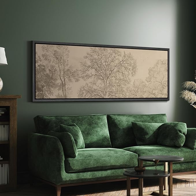 SIGNFORD Large Framed Canvas Vintage Tree Line Pencil Drawing Classic Illustrations Modern Art Calm Warm for Living Room, Bedroom, Office - 60"x20"