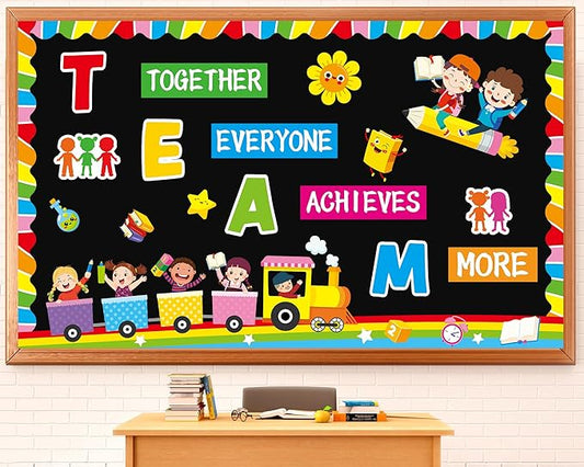 Team Bulletin Board Decorations Set Back to School Motivational Classroom Paper Cutouts Together Everyone Achieves More Teamwork Bulletin Board Decor for School Kindergarten Chalkboard Wall