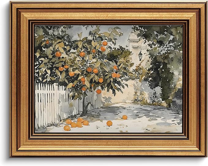Gold Framed Wall Art Vintage Canvas Wall Art Country Orange Trees Artwork Prints Picture for Living Room Bedroom Farmhouse Bathroom Office Decor, 8x10