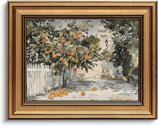 Gold Framed Wall Art Vintage Canvas Wall Art Country Orange Trees Artwork Prints Picture for Living Room Bedroom Farmhouse Bathroom Office Decor, 8x10