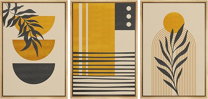 IDEA4WALL Framed Canvas Print Wall Art Set Geometric Mid-Century Jungle Safari Leaf Polygons Abstract Shapes Illustrations Modern Art Nordic for Living Room, Bedroom, Office - 24"x36"x3 Natural