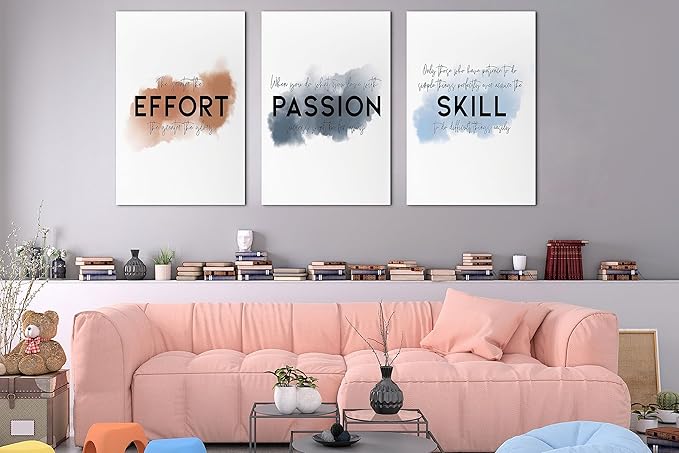 SHMAO Office Canvas Wall Art Motivational Wall Decor, 3 Piece Effort Passion Skill Print Pictures for Office Wall Decor Women Inspirational Framed Artwork Home Office Decor 20”x30”x3 Panels