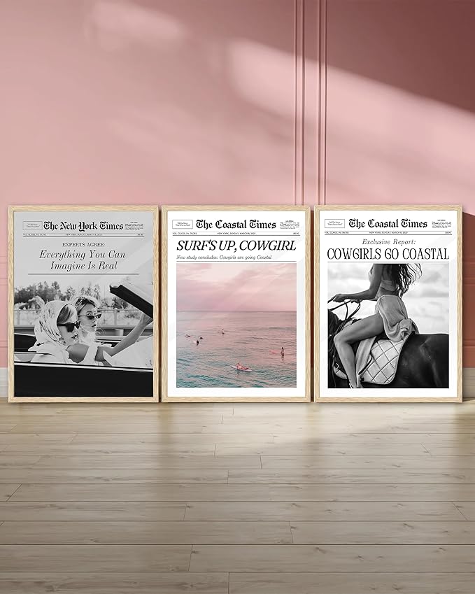 iHery Unframed Trendy Hot Girls NewsPaper Wall Art Prints,12x16in Canvas Wall Art Prints,Everything You Can Imagine Is Real Positive Wall Art,Vintage Bar Cart Living Room Home Décor 1Pack