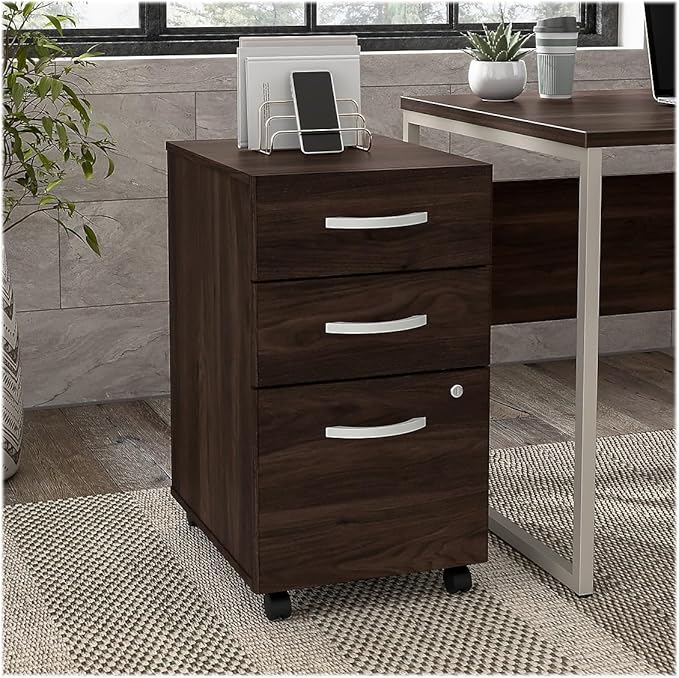 Bush Business Furniture Hybrid 3 Drawer Mobile File Cabinet-Assembled, Black Walnut