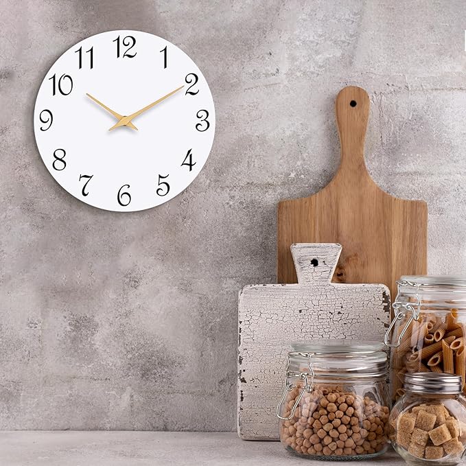 Wall Clock 14 Inch, Modern Wall Clocks Battery Operated, Silent Non Ticking Clock Decorative for Living Room, Office, Home, School (White)