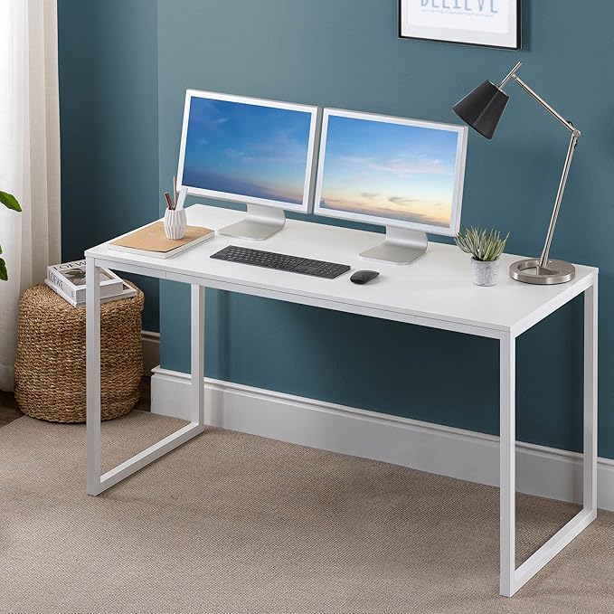 Zinus Jennifer 55 Inch White Frame Desk, Computer Workstation, Office Desk, Easy Assembly, White
