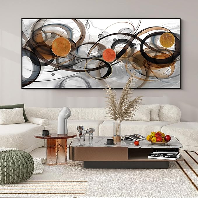 XLSJERST Wall Art for Living Room - Extra Large 70x31 Inches Orange Abstract Canvas Wall Decor Modern Black Fram Painting Oversize Artwork for Above Bed Office Home Decoration