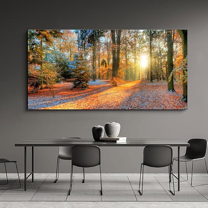 Bamdeya Large Canvas Wall Art Forest Prints Sunset Tree Wall Decor Autumn Poster Modern Panel Art Natural Landscape Painting Fall Scenery Artwork Living Room Bedroom Decor Home Office Decoration