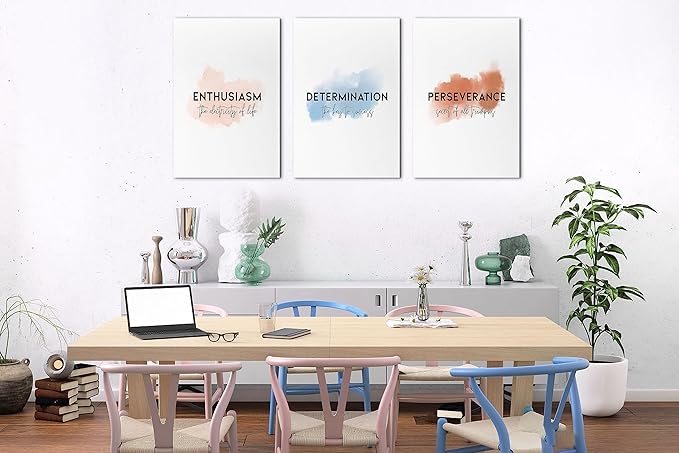 Office Canvas Wall Art Motivational Wall Decor, 3 Piece Enthusiasm Determination Perseverance Print Pictures for Office Wall Decor Women Inspirational Framed Artwork Home Office Decor 16”x24”x3