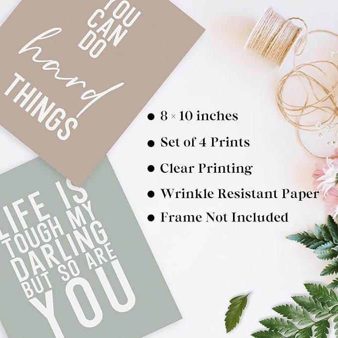 QLMX Boho Office Inspirational Wall Art Prints Set of 4, Motivation Wall Decor, Positive Affirmations Prints Decor, Inspiration Poster for Office Women Men Bedroom 8”x10” Unframed