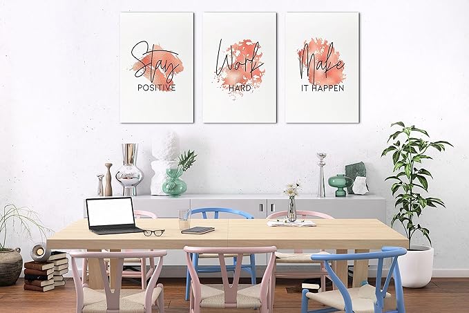 SHMAO Red Office Canvas Wall Art Motivational Wall Decor, 3 Piece Stay Work Make Print Pictures for Office Wall Decor Women Inspirational Framed Artwork Home Office Decor 16”x24”x3 Panels