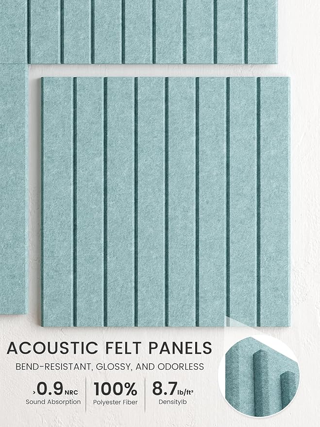 Bumusty Large Cork Board Alternative-36 x 24" Felt Bulletin Board Tiles, with 30 Pushpins, 40 Adhesive Tabs, 6-Pack Slat Wall Paneling, Cork Boards for Office Push Pin Board Felt Board-Aqua Blue
