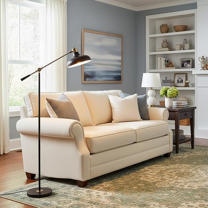 Brightech Wyatt LED Floor Lamp, Industrial Floor Lamp for Living Rooms & Offices – Charming Farmhouse Floor Lamp, Adjustable Head Standing Lamp for Bedroom Reading, Stunning Living Room Décor