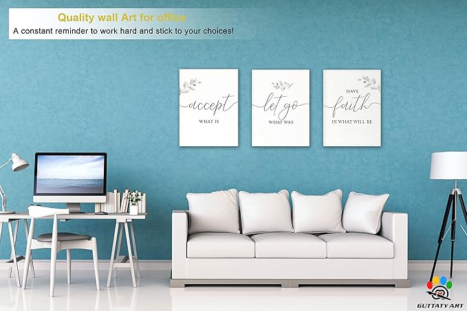 Office Wall Art-3 Panel Motivational Wall Art, Inspirational Quotes Canvas Art for Home Office Wall Decor,Positive Quote Wall Decor, Entrepreneur Words Poster Frame for Company Wall Decor 12”x24”x3Pcs