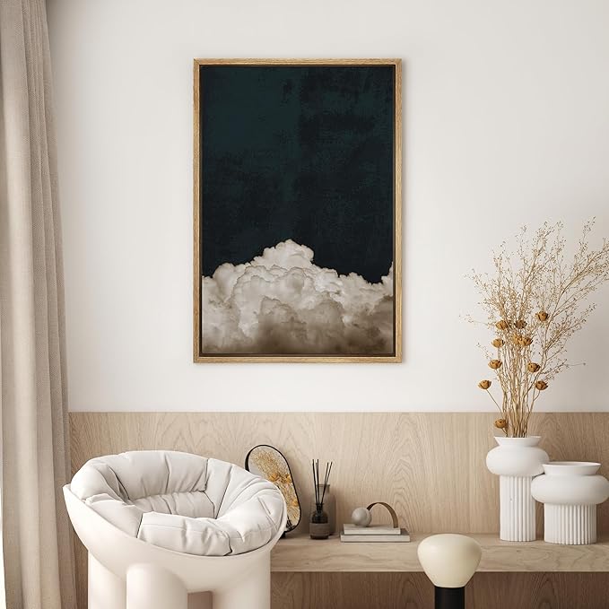 SIGNWIN Framed Canvas Print Wall Art Dark High Contrast Storm Clouds in Sky Nature Wilderness Photography Modern Art Rustic Landscape Relax/Calm for Living Room, Bedroom, Office - 16"x24" Natural