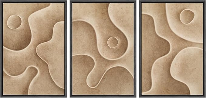 SIGNWIN Framed Canvas Print Wall Art Set Textured Sand Art Organic Curved Shapes in Neutral Tones Illustrations Modern Art Decorative Abstract for Living Room, Bedroom, Office - 24"x36"x3 Black