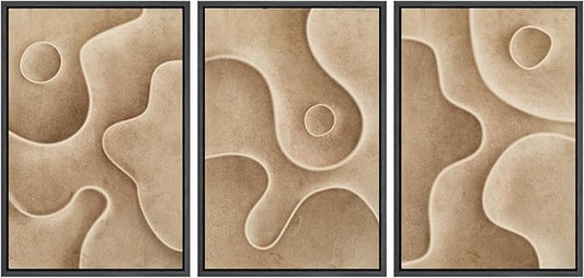 SIGNWIN Framed Canvas Print Wall Art Set Textured Sand Art Organic Curved Shapes in Neutral Tones Illustrations Modern Art Decorative Abstract for Living Room, Bedroom, Office - 24"x36"x3 Black