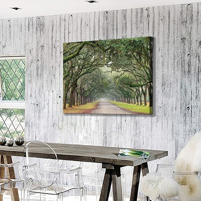 Hardy Gallery Green Oak Trees Art Painting: Landscape Artwork Forest Picture Print on Canvas Wall Art for Living Rooms (36"x24")