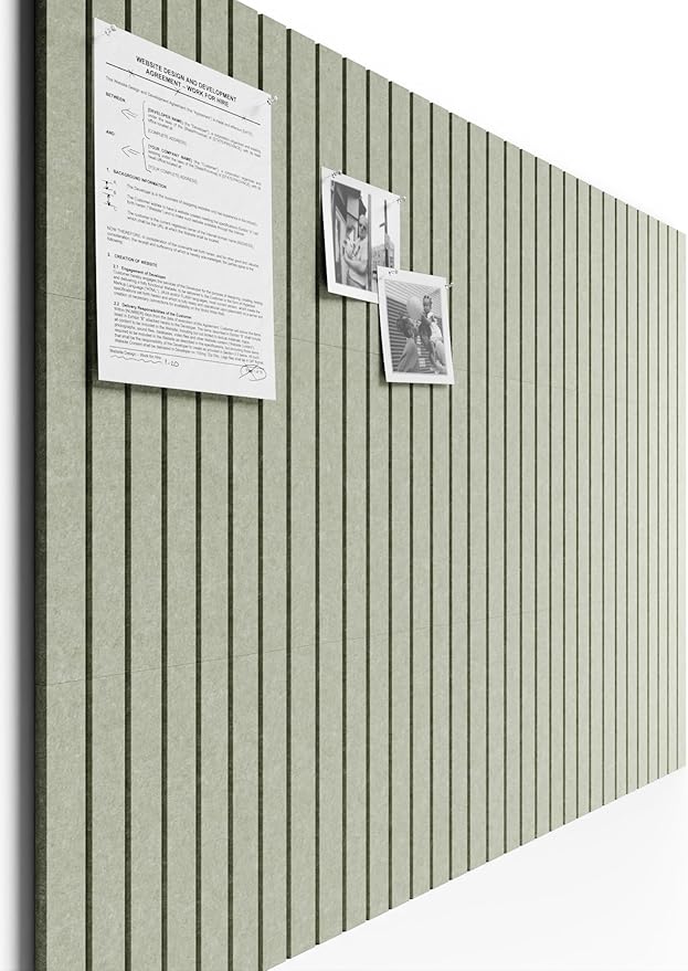 Bumusty Large Cork Board Alternative-48 x 36" Felt Bulletin Board Tiles, with 30 Pushpins, 70 Adhesive Tabs, 12-Pack Slat Wall Paneling, Cork Boards for Office Push Pin Board Felt Board-Sage