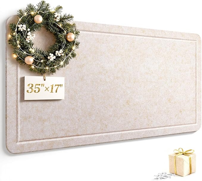 Bulletin Board, 35 X 17 inches Decorative Felt Cork Board Alternative with Pushpins, Foldable Felt Notice Pin Board Photo Display Board for Office Home School Wall