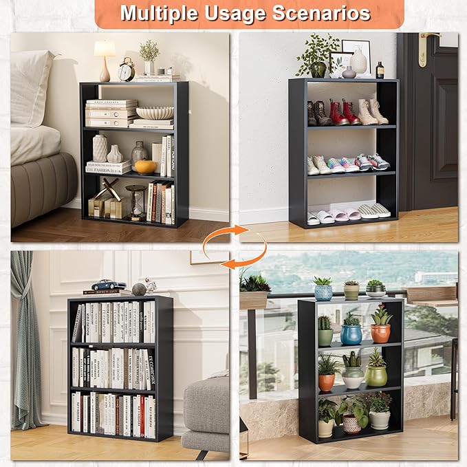 4-Tier Steel Standing Book Shelf, Multipurpose Open Storage Rack for Entryway, Living Room, Bedroom, Garage，Metal Bookshelf/Bookcase,Small Shelf (Black, 35.4" Hx27.5 Wx11.8 D)