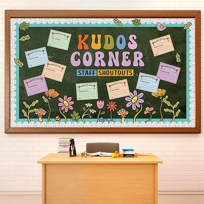Bulletin Board Kit Staff Shout Out Kudos Corner Decoration Set Employee Gratitude and Recognition Bulletin Board Set with 20 pcs Cutouts for School Classroom Office Wall Door Decor Supplies