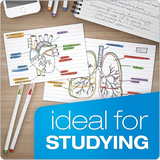 Oxford Ruled Index Cards with Reusable Storage Tray, 3” x 5”, 180 per Pack, Flashcards for School and Studying, Recipes, Note Cards (73168)