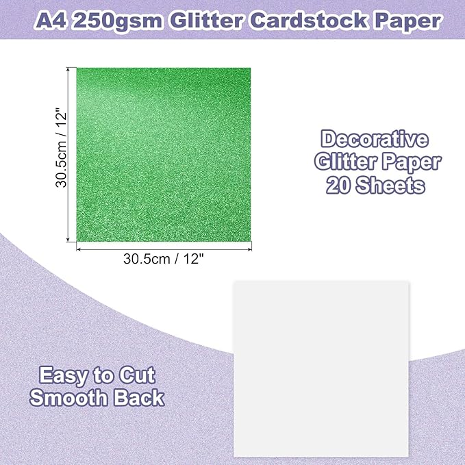 PATIKIL 20Sheets Grass Green Glitter Cardstock, 12x12In Glitter Paper Card Stock Shiny Scrapbook 250gsm Sparkly Paper Large Shimmer for Crafts Scrapbook DIY Art Wedding Party