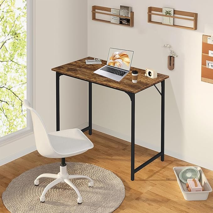Computer Desk, 32 Inch Office Desk with Metal Frame, Home Office Desk, Modern Simple Style for Small Space Home Office, Living Room, Bedroom, Brown