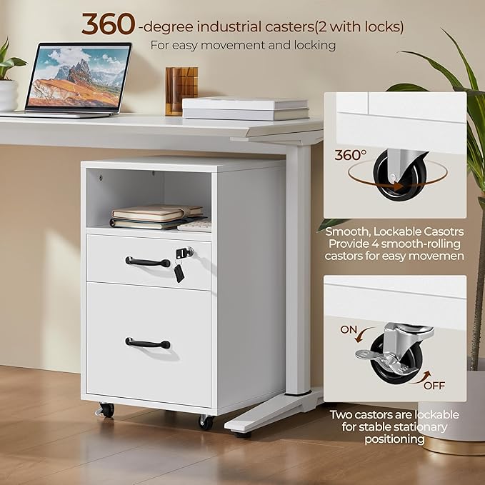 Yaheetech File Cabinet Vertical File Cabinets Mobile Letter Size File Storage Organizer Small Filing Cabinet Printer Stand for Home and Office White