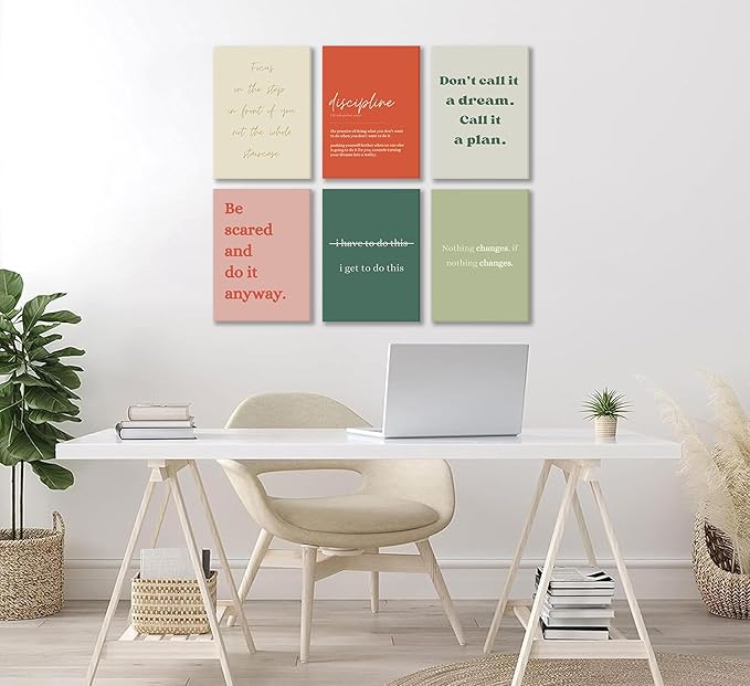 6Pcs Motivational canvas Wall Art Inspiring Teamwork Posters Prints Inspirational Workplace Pictures Office Positive Quotes Canvas Wall Decor for Bedroom Living Room Home Office 8x10In Framed