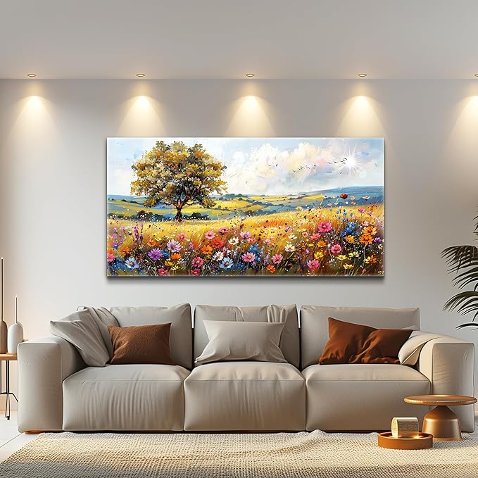 hyidecorart Large Wall Art For Bedroom Canvas Wall Decor For Living Room Office Decorations Flower Scenery Watercolour Wall Paintings Field Pictures Artwork Aesthetic Room Home Decor Hang Easy