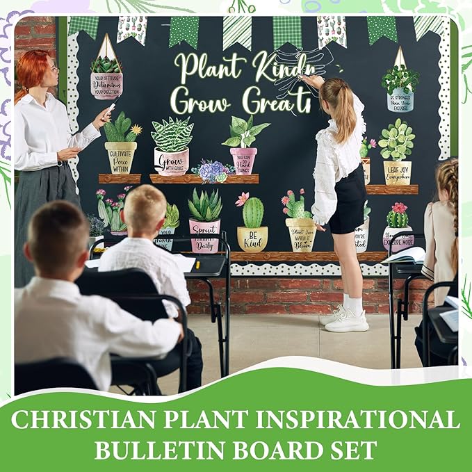 55 Pcs Plant Bulletin Board Decoration Plant Kindness Grow Greatness Bulletin Board Set Greenery Cutouts Positive Succulent Potted Kits for Back to School Classroom Elementary Teacher Decor
